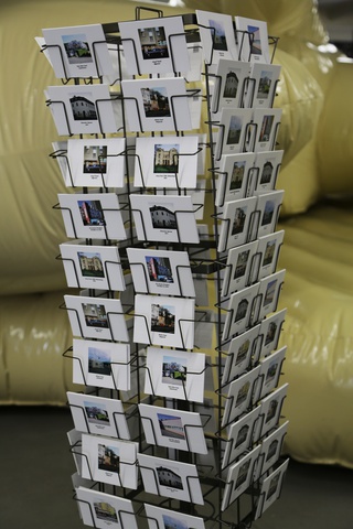 Moscheen in Deutschland, 2012-2013. Postcard rack, postcards, variable dimensions, in: boom, bubble & blast - art against the crisis, 2015, Motorenhalle Dresden, photography © Rob Moonen