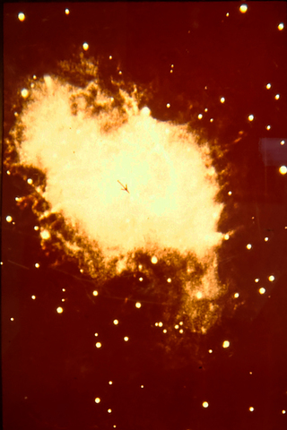 Pole for Paul (Schließe die Augen, ich bin eine Landschaft für dich), 2020. 35 mm slide: ‘Neuronenstern des Krebsnebels, T-R 176/8’, 324 x 28 x 28 cm (detail)